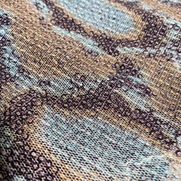 Marineblu Strapless Snake Print Blue & Brown Sequin Mini Dress with Mesh - Picture 8 of 13